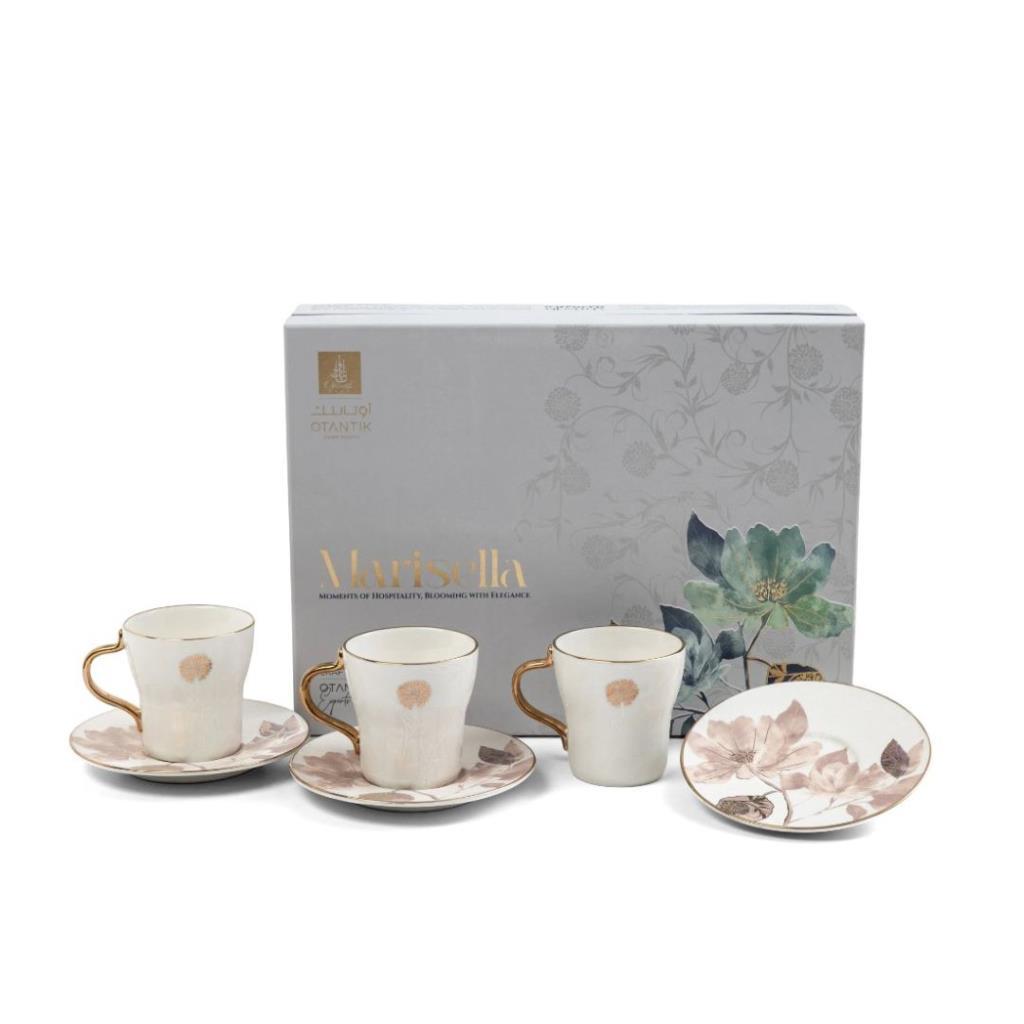Porcelain Turkish Coffee Set 12 Pcs From Marisella- Red + Gold