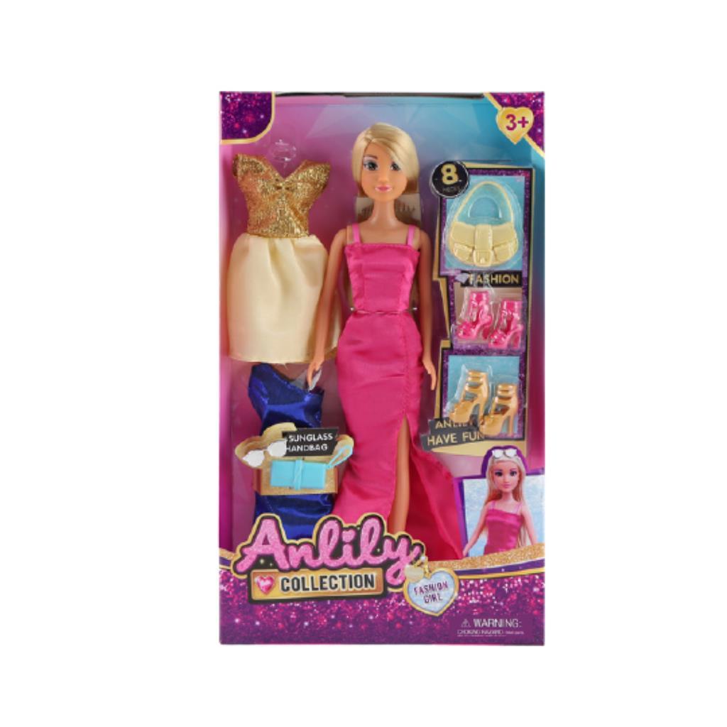 Anlily Doll with Dresses & Accessories – 8 Pieces