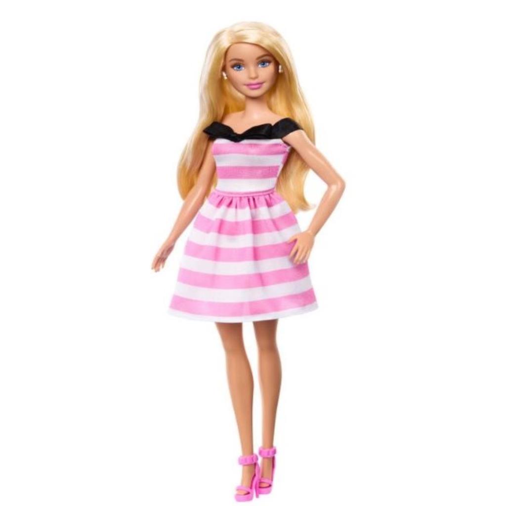 Barbie 65th Anniversary Fashion Doll – Pink Striped Dress Edition