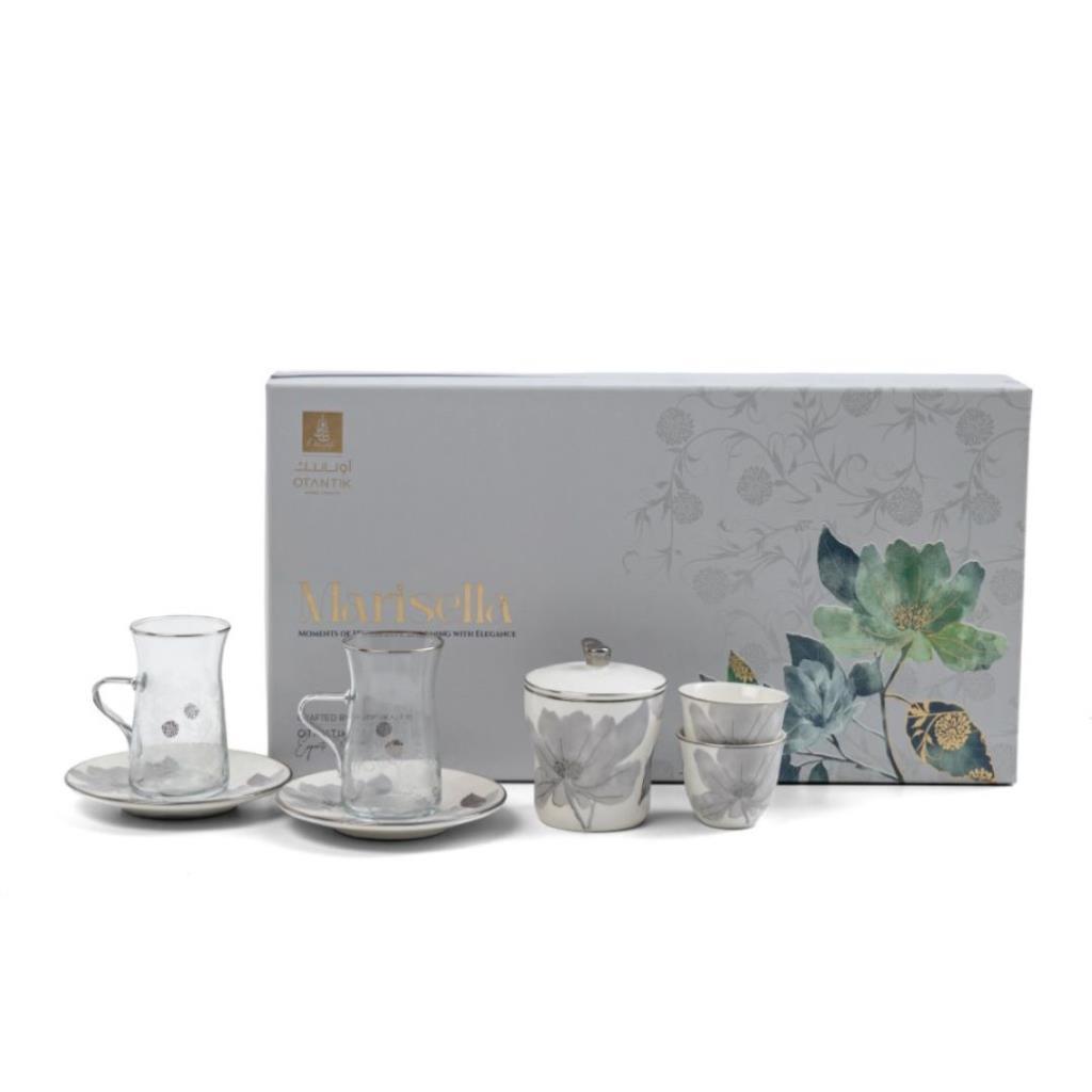 Tea And Arabic Coffee Set 19 pcs From Marisella - Grey + Silver