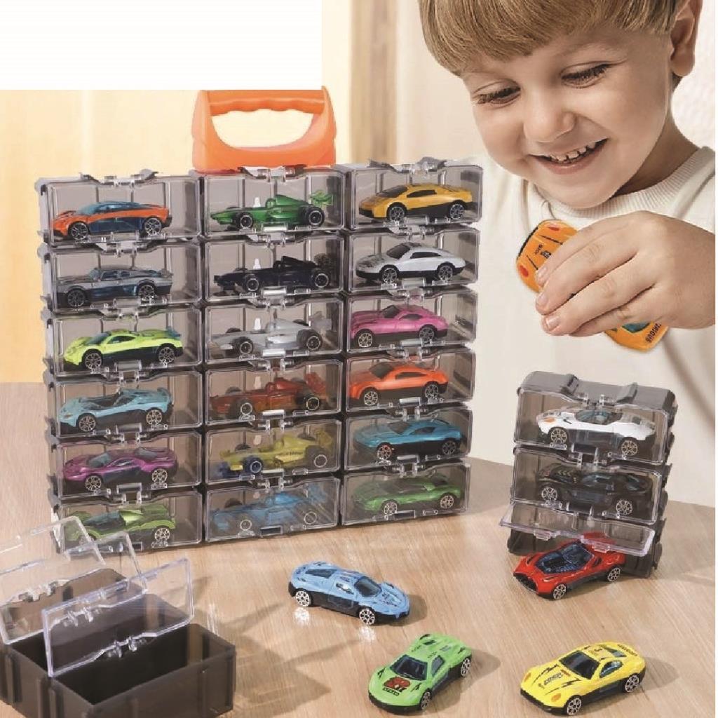 Mini Die-Cast Cars Set with Storage Display Case