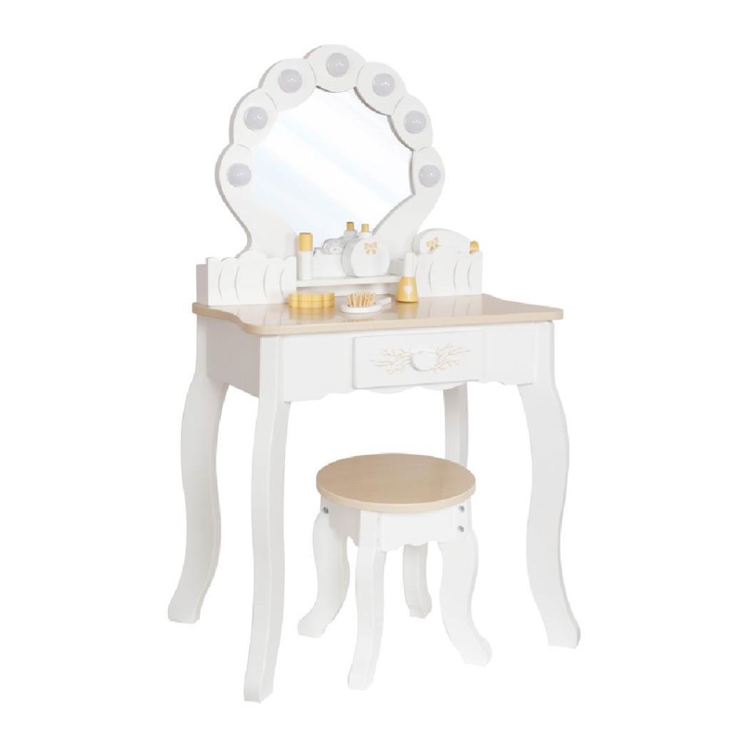 Kids Wooden Vanity Table Set with Mirror & Stool