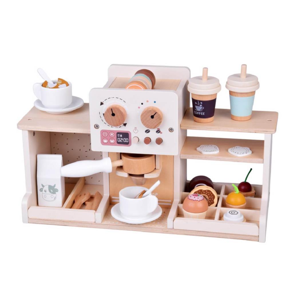 طقم مقهى خشبي للأطفال مع ماكينة قهوة وإكسسوارات