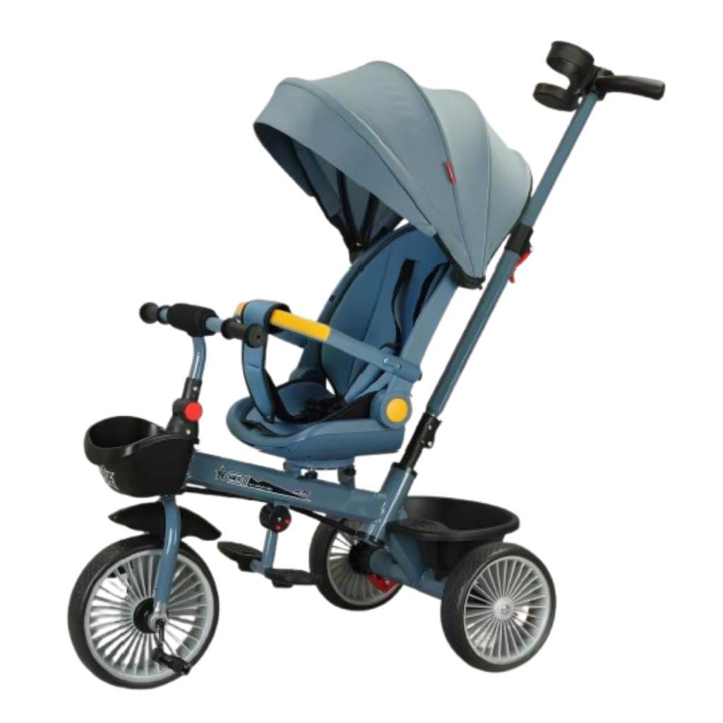 Kids Tricycle with Canopy & Parent Push Handle - Blue