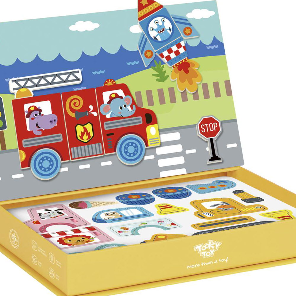 Tooky Toy Magnetic Play Box – Fire Truck & Vehicles Scene